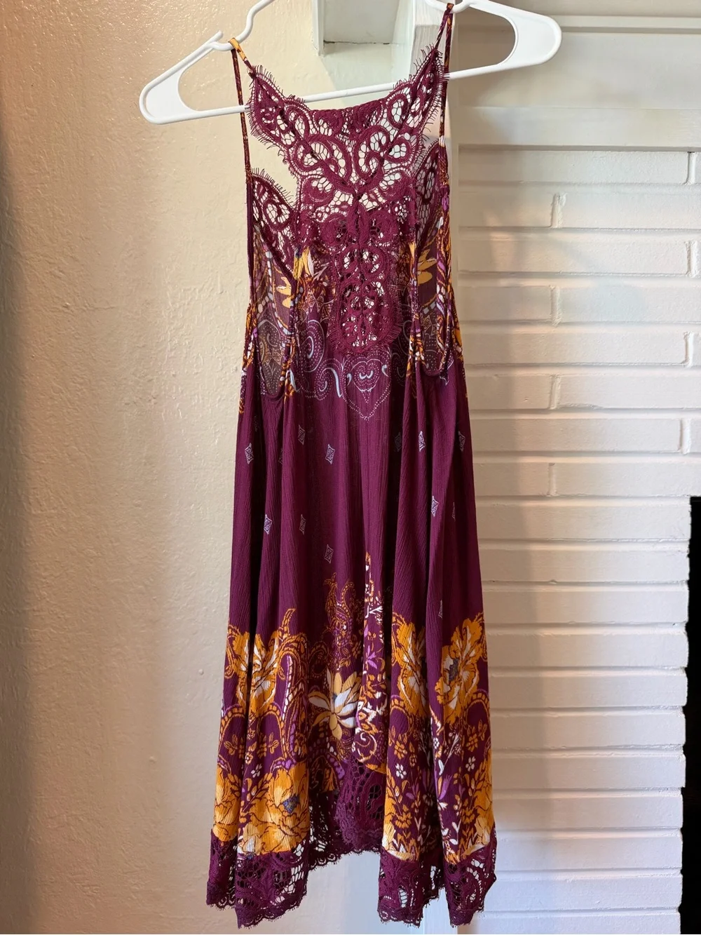 Free People Intimately Boho Lace Halter Slip Dress Burgundy Paisley XS